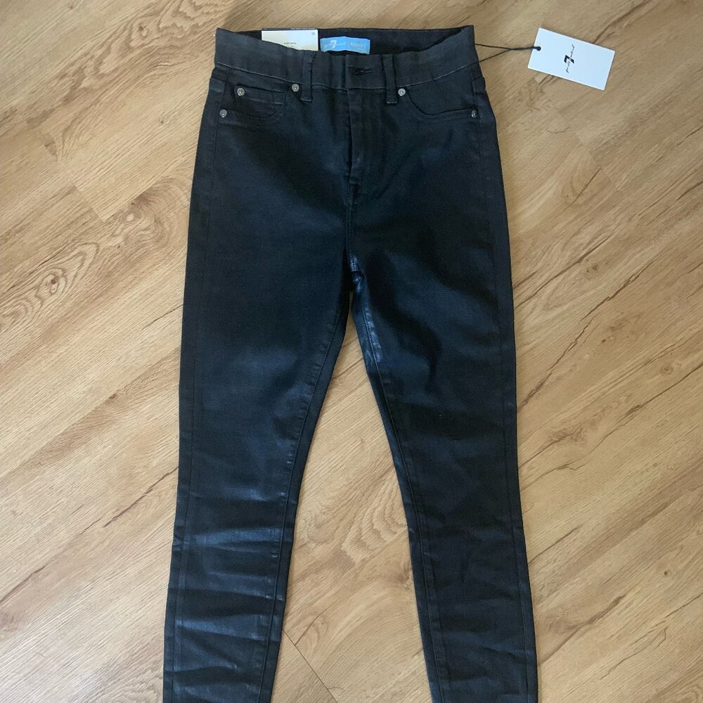 NWT 7 FOR ALL MANKIND B(AIR) Denim High Waist Ankle Skinny in Coated Black 26